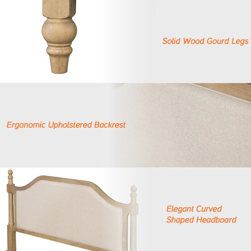 Queen Size Bed Frame With Headboard, Wooden Slat Support, Oak