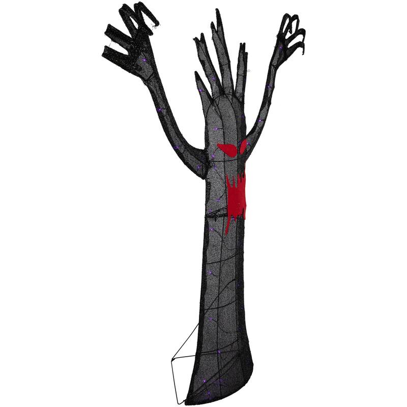 55" LED Lighted Black Terrifying Tree Outdoor Halloween Decoration Purple Lights