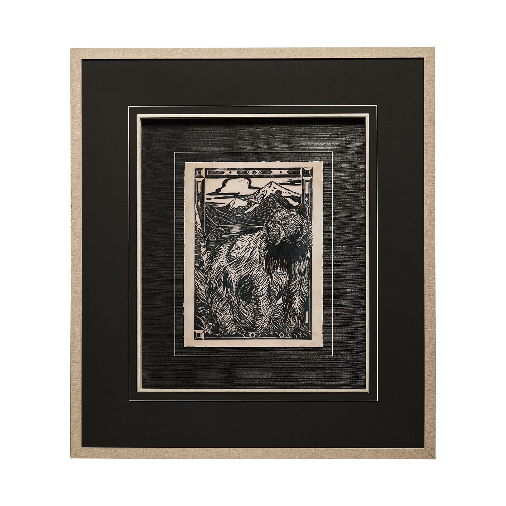 Linocut III by Mercana Studio a Hand Embellished Textured Framed Art Print Matted under Glass