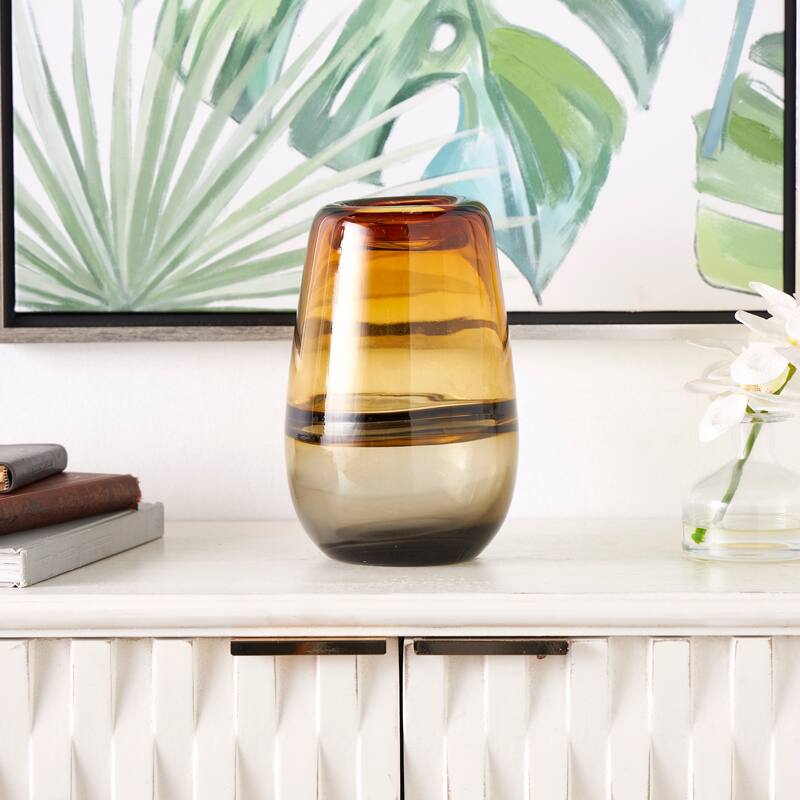 Orange Glass Handmade Ombre Vase with Gray Base - Orange - 6"W, 9"H
