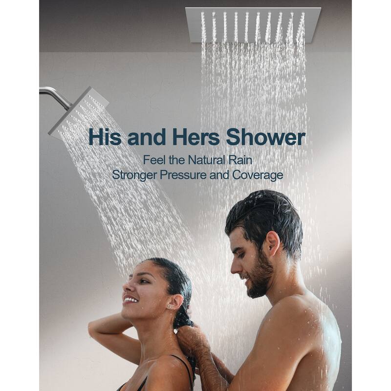 GRANDJOY LED 12" Rainfall Shower System Dual Shower Heads with 2-Handle Bathroom Sink Faucets Combo Set