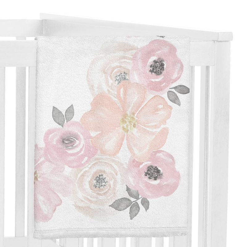 Watercolor Floral Collection Girl Baby Monthly Milestone Blanket - Blush Pink, Grey and White Boho Shabby Chic Rose Flower