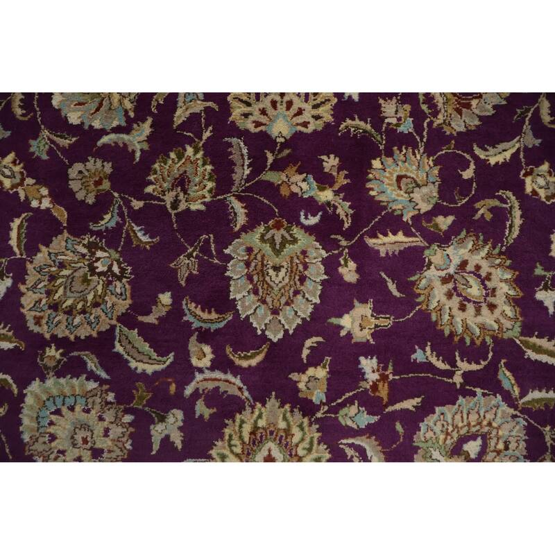 Hand Knotted Oriental Wool & Silk Carpet Traditional All-Over Purples Tabriz Area Rug - 10' 4'' X 8' 1''