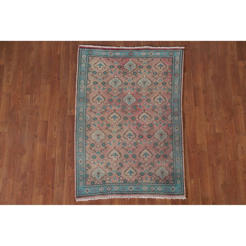Hand Knotted Oriental 100% Wool Carpet Traditional All-Over Pink Tabriz Area Rug - 4' 7'' X 3' 1''