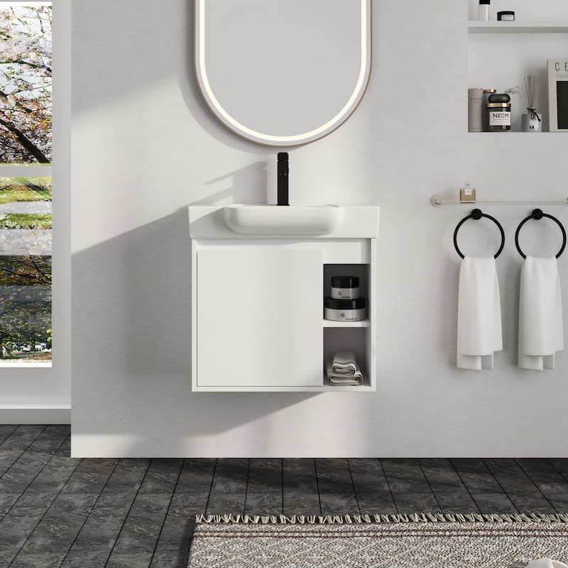 Malwee 24"/28" Floating Bathroom Vanity,Wall Mounted Bathroom Vanity with Ceramic Sink and Soft Close Door
