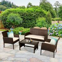 Shop Costway 4 Pieces Patio Furniture Wicker Rattan Sofa Set Garden Coffee Overstock 16954761