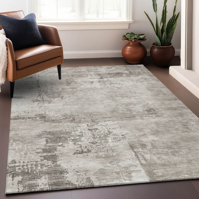 Machine Washable Indoor/ Outdoor Abstract Modern Chantille Rug - Beige - 5' x 7'6"