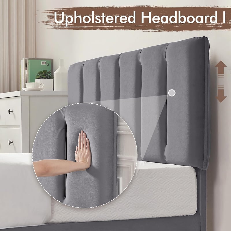Javlergo Bed Frame with Storage Drawers, Upholstered Platform Bed Frame with Adjustable Headboard