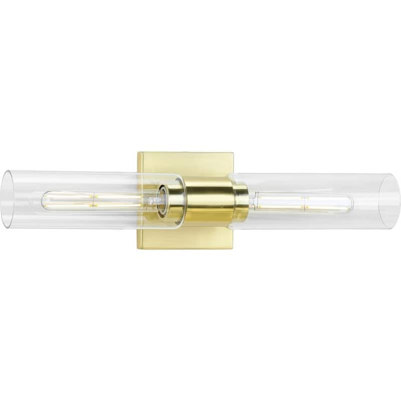 Clarion Collection Two-Light Satin Brass Clear and Glass Modern Style Bath Vanity Wall Light - 20.37 in x 4 in x 5 in
