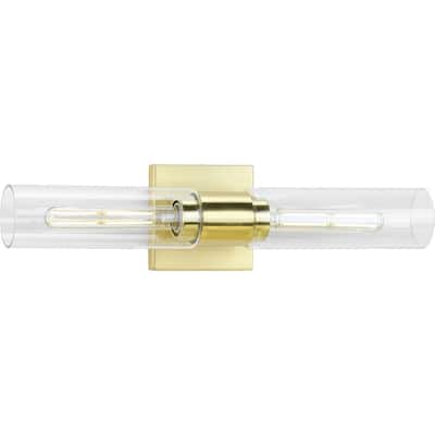 Clarion Collection Two-Light Satin Brass Clear and Glass Modern Style Bath Vanity Wall Light - 20.37 in x 4 in x 5 in