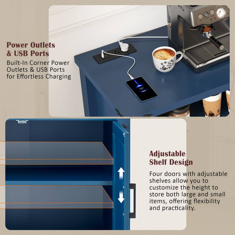 59'' Modern 4-Door Sideboard Buffet with Power Outlets & USB Ports