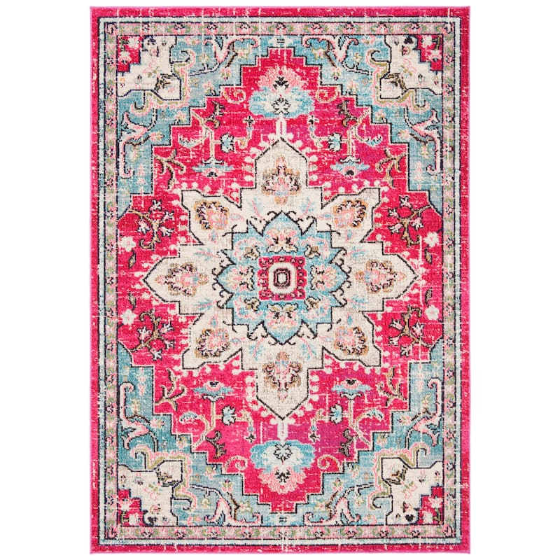 SAFAVIEH Madison Diederike Boho Medallion Distressed Rug - 2'2" x 4' - Fuchsia/Blue - Rectangle