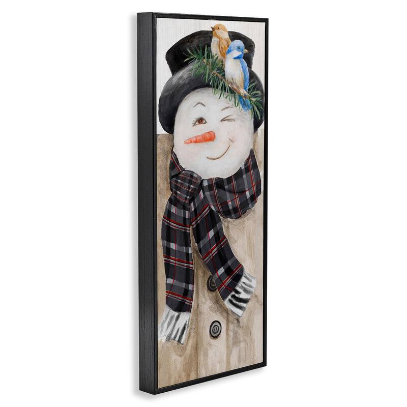 Stupell Snowman Wink Winter Birds Rustic Plaid Scarf Framed Wall Art - Multi-Color