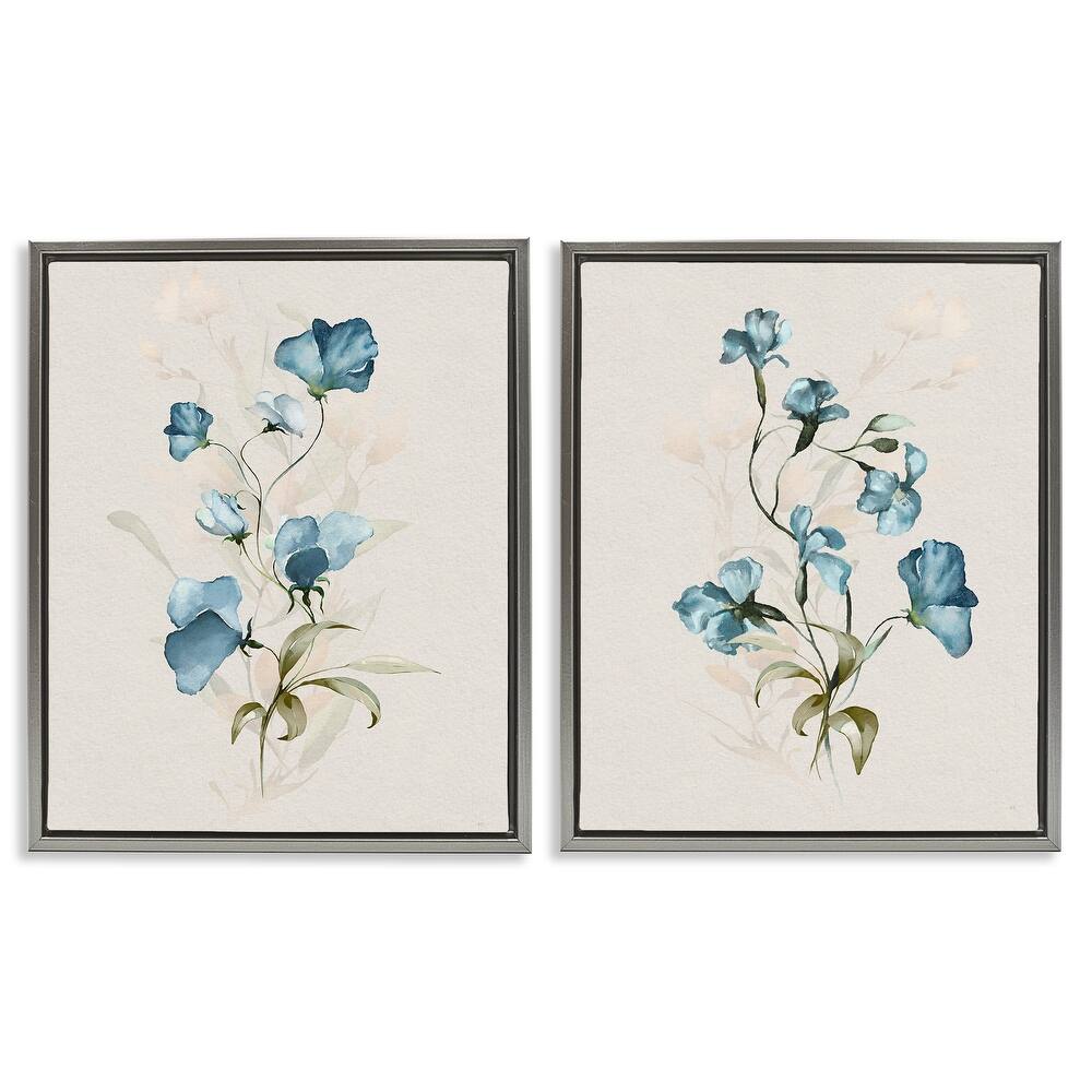 Stupell Blue Botanical Herbs Framed Floater Canvas Wall Art Design By Susan Jill (Set of 2)