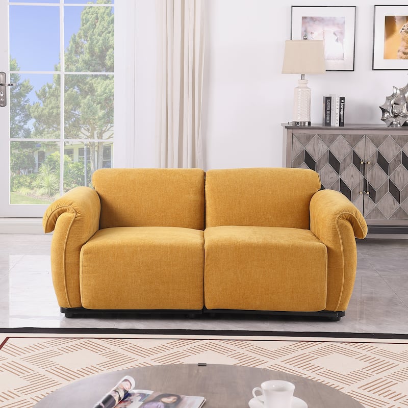 68.5" Chenille Modular Sofa - Fashionable Small Sectional with Iron Frame for Living Room, Bedroom - Yellow