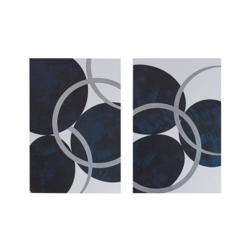 2-piece wall art set navy silver foil abstract cotton celestial orb