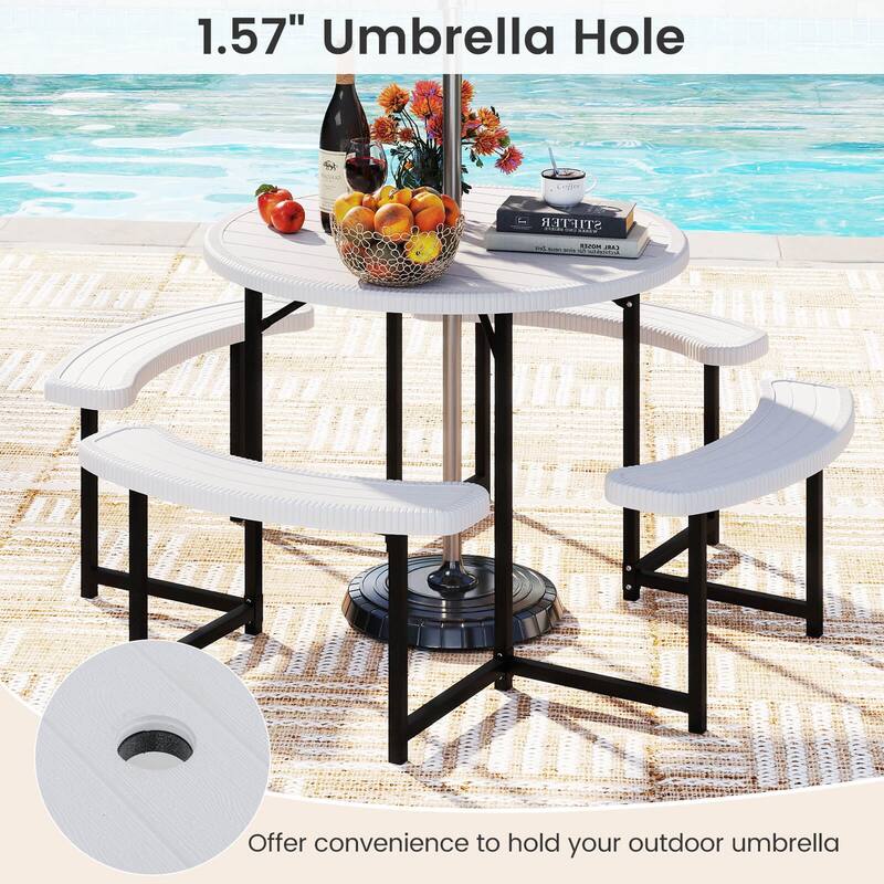 Costway Round Picnic Table Bench Set with 4 Benches Umbrella Hole All - See Details
