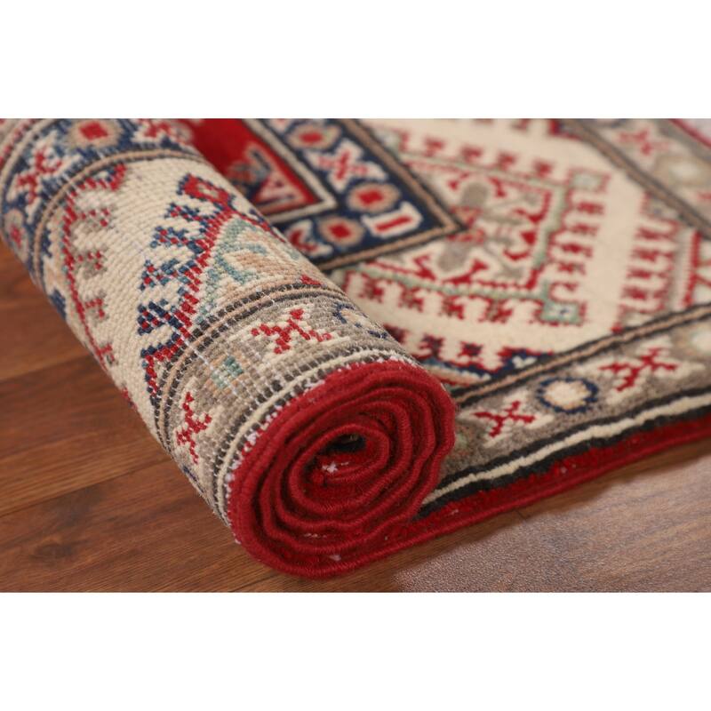 Red Kazak Foyer Rug Hand-Knotted Traditional Wool Carpet - 3'1" x 3'9"