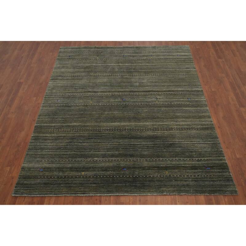 Hand Knotted Oriental 100% Wool Carpet Tribal Animal Pictorial Green Gabbeh Area Rug - 8' 0'' X 6' 8''