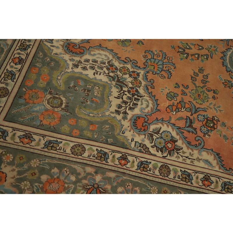 Hand Knotted Oriental 100% Wool Carpet Traditional Floral Oranges & Rust Tabriz Area Rug - 12' 7'' X 9' 6''