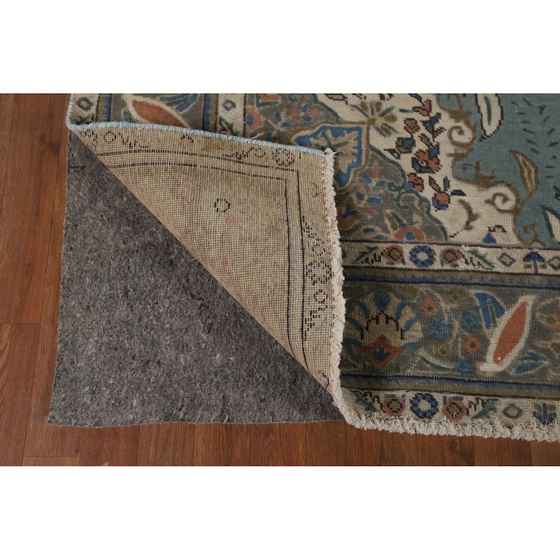 Blue Tabriz Vintage Persian Area Rug Handmade Traditional Wool Carpet - 6'4" x 9'5"