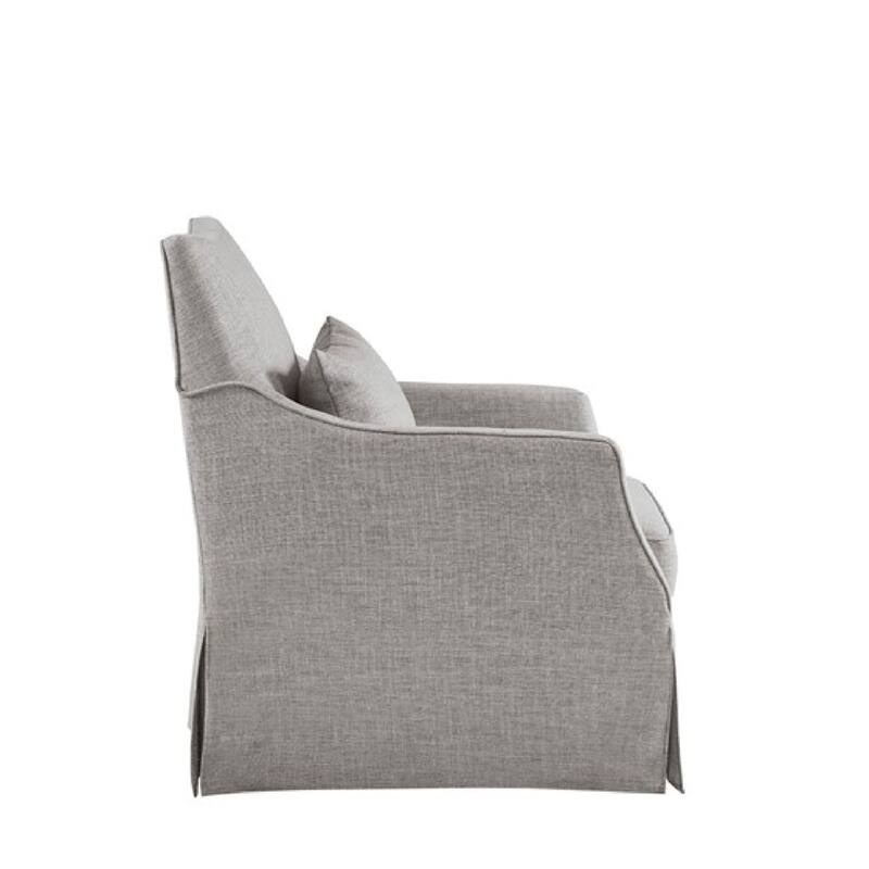 Roomfitters Modern Skirted Swivel Armchair, Traditional Martha Stewart Bedford Collection Lounge Seating with Pillow, Grey