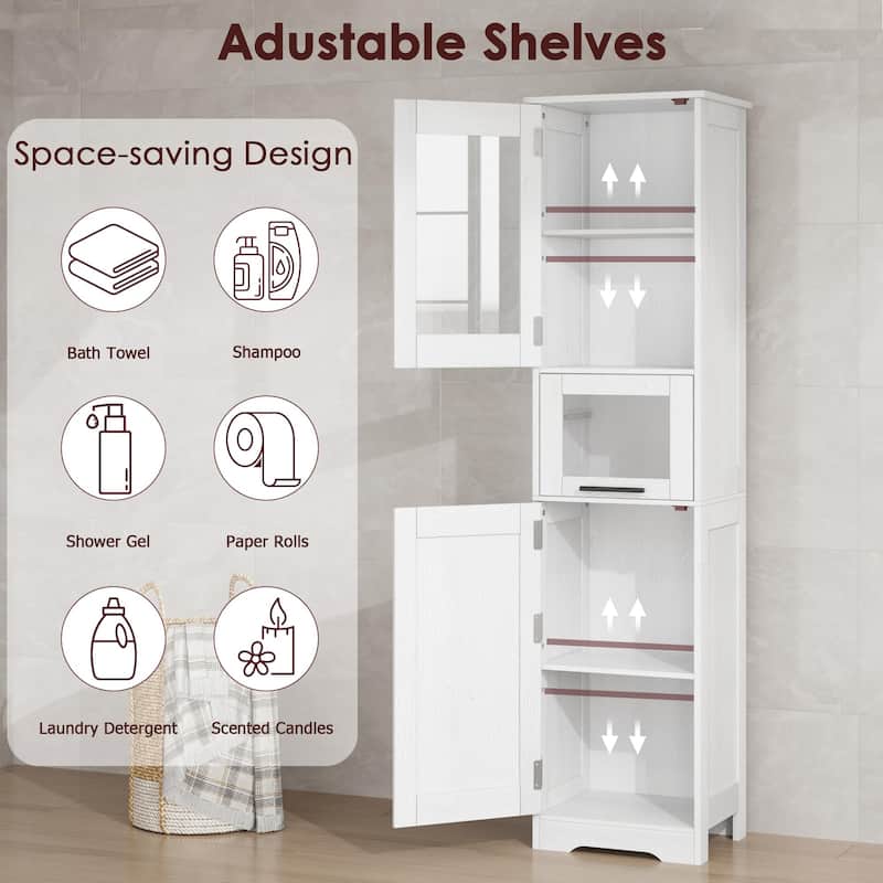 White Bathroom Cabinet Kitchen Pantry Cabinet with Doors and Adjustable Shelf