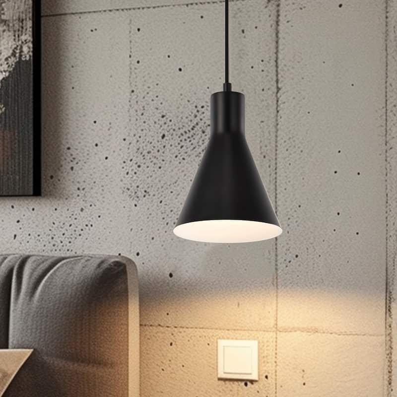 1-Light Matte Black Metal Cone Hanging Kitchen Pendant Light