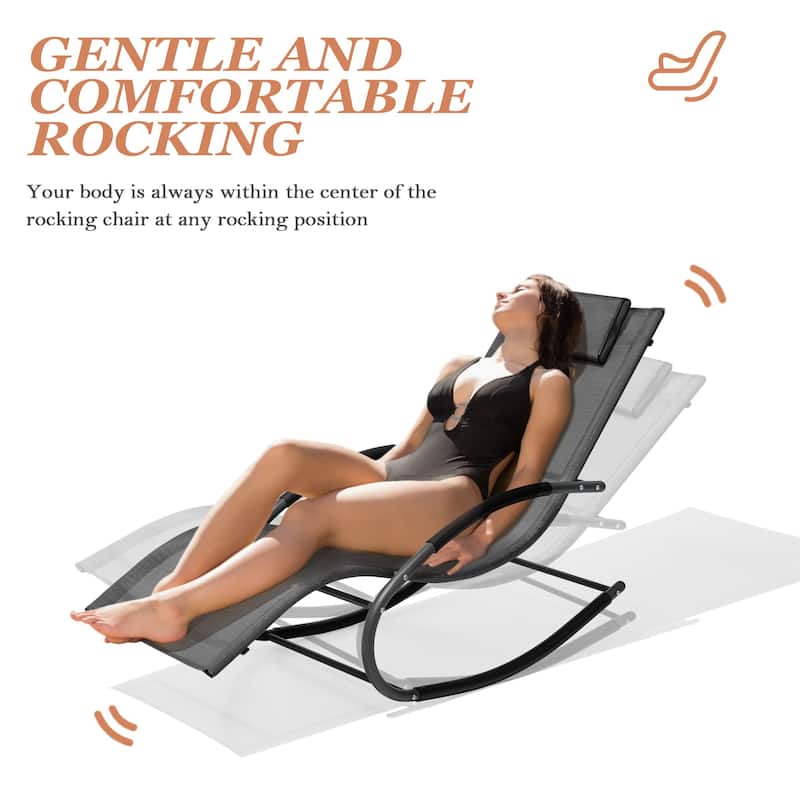 Outdoor Patio Rocking Chairs Curved Rocker Chaise Lounge Chairs (Set of 2) - 57.87" L x 24.70" W x 35.43" H