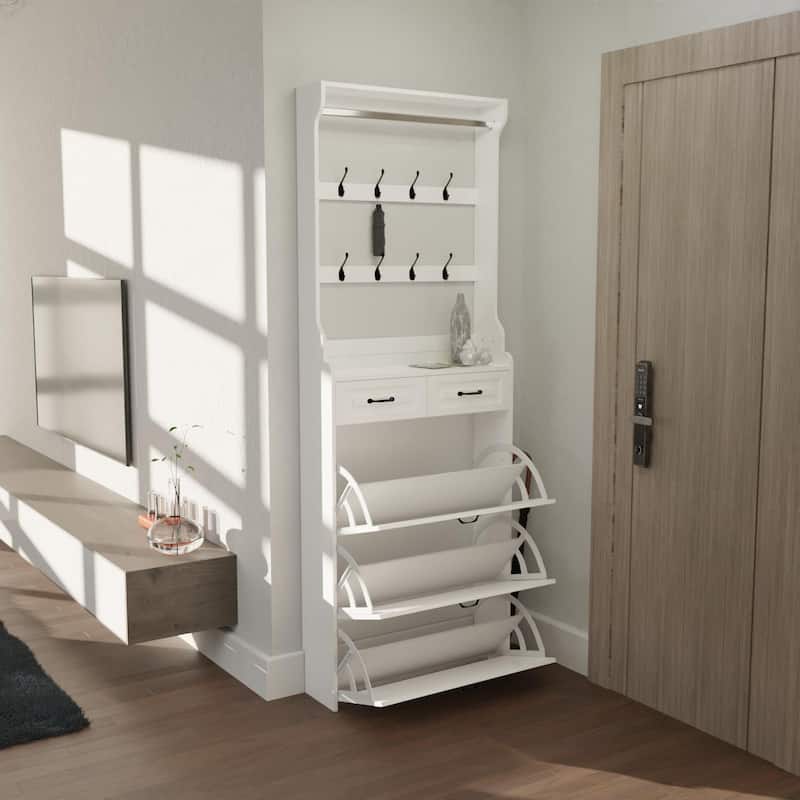 Shoe cabinet with 3 doors 2 drawers with hanger