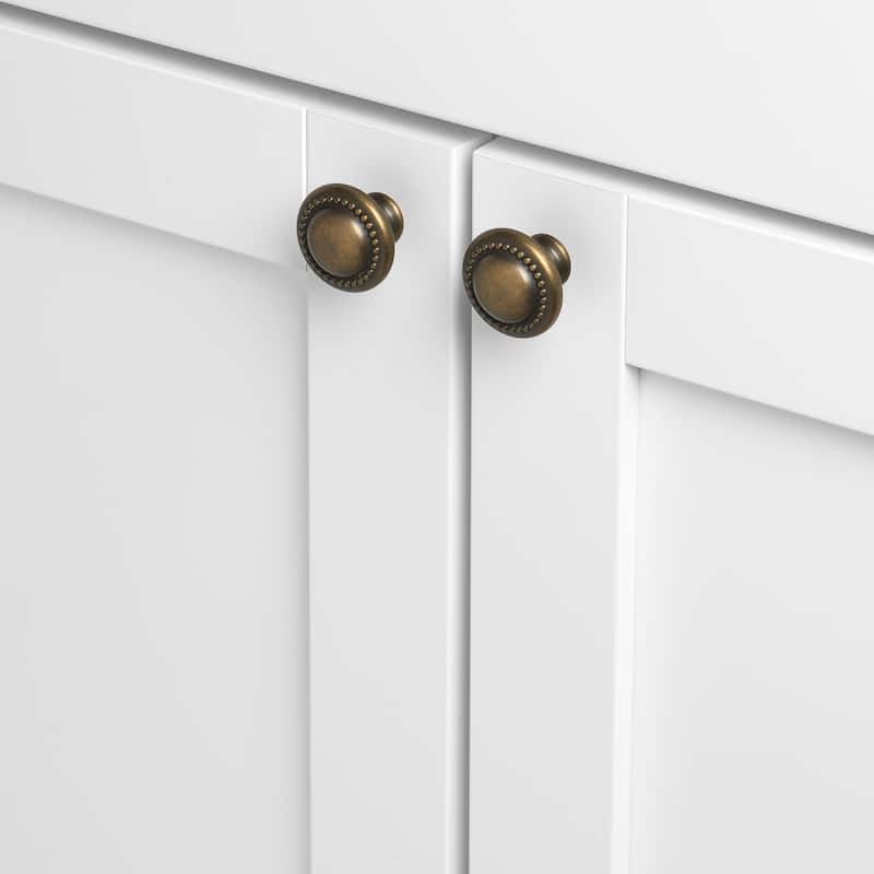 GlideRite 1.25 inch Antique Brass Round Beaded Cabinet Knobs (Pack of 10) - Pack of 10