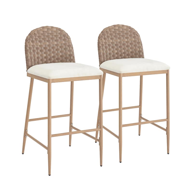 Christopher Knight Home - Esme Barstool in Iron & Rattan with Upholstered Cushion (Set of 2)