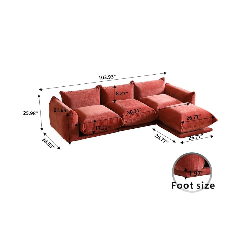 104" L-shape Chenille Modular Sofa Modern Sectional Semi-firm Sofa Couch with Ottoman