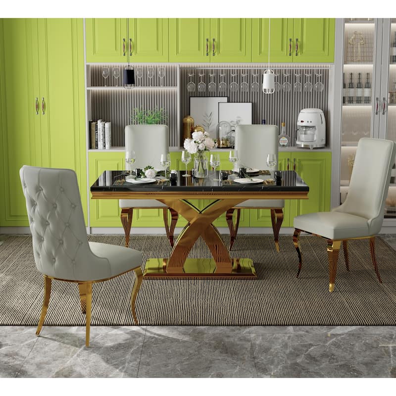 Silver Dining Room Table Set with 65 inch Table and Black Velvet Dining Chairs