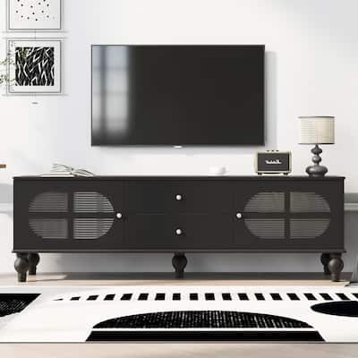 Modern Minimalist TV Stand with 2 Storage Cabinets, 2 Drawer and Cable Management for Living Room Bedroom​