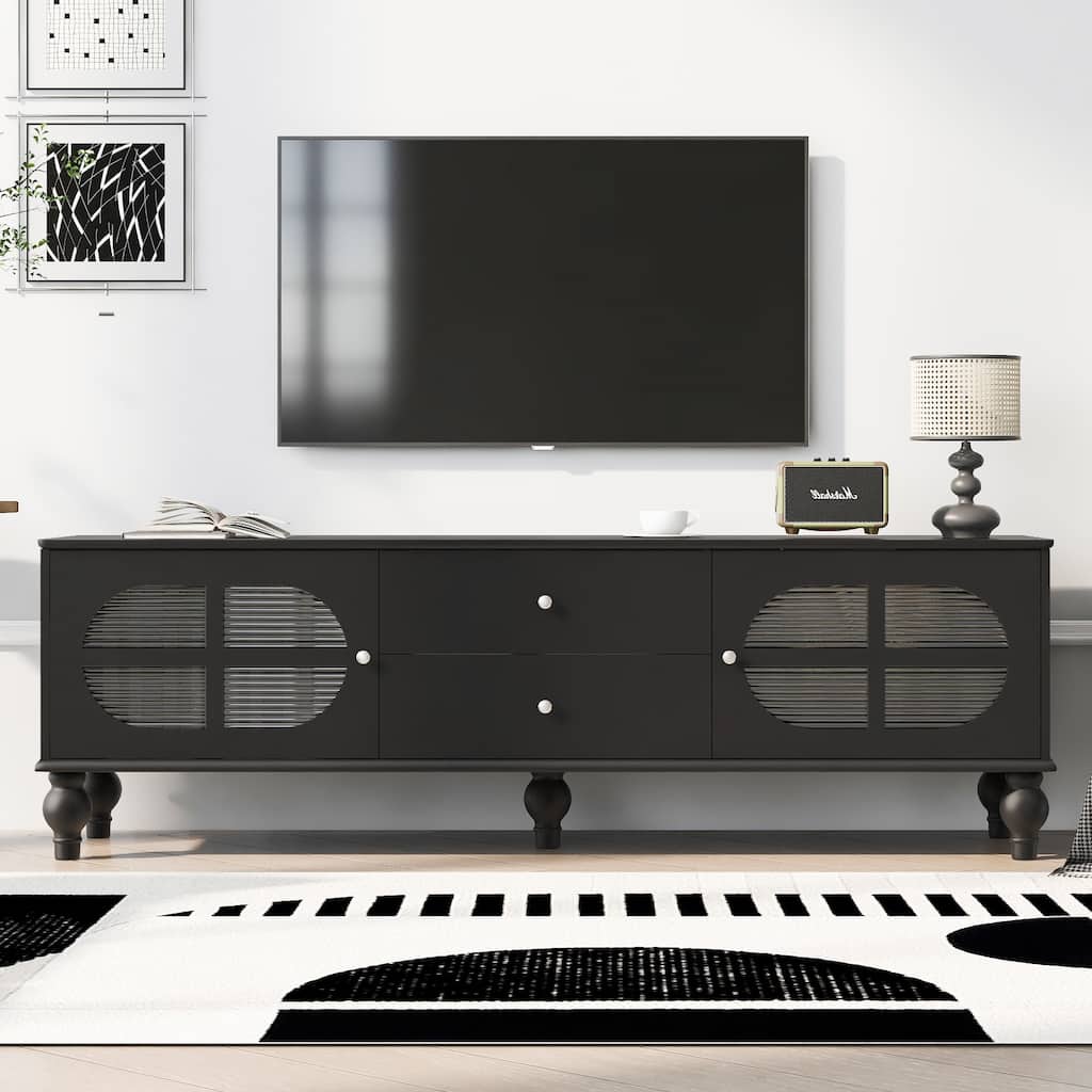 Modern Minimalist TV Stand with 2 Storage Cabinets, 2 Drawer and Cable Management for Living Room Bedroom​