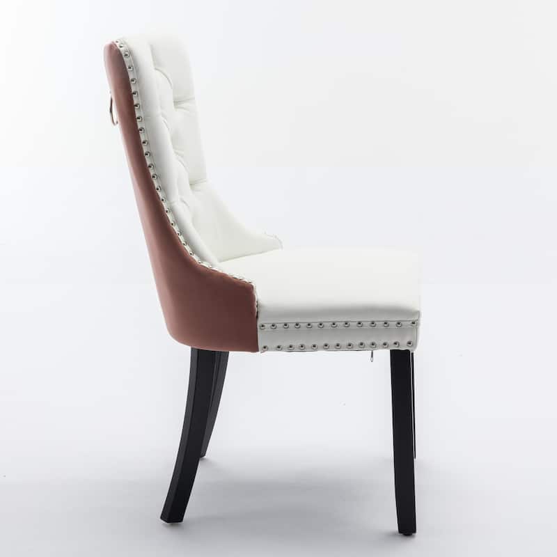 2PCS High-end Tufted Solid Wood PU and Velvet Dining Chair with Wood Legs,Nailhead Trim