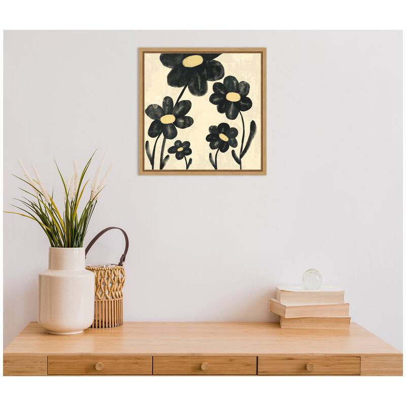 Kate and Laurel Sylvie Black Flowers Framed Canvas by Carrie Cantwell