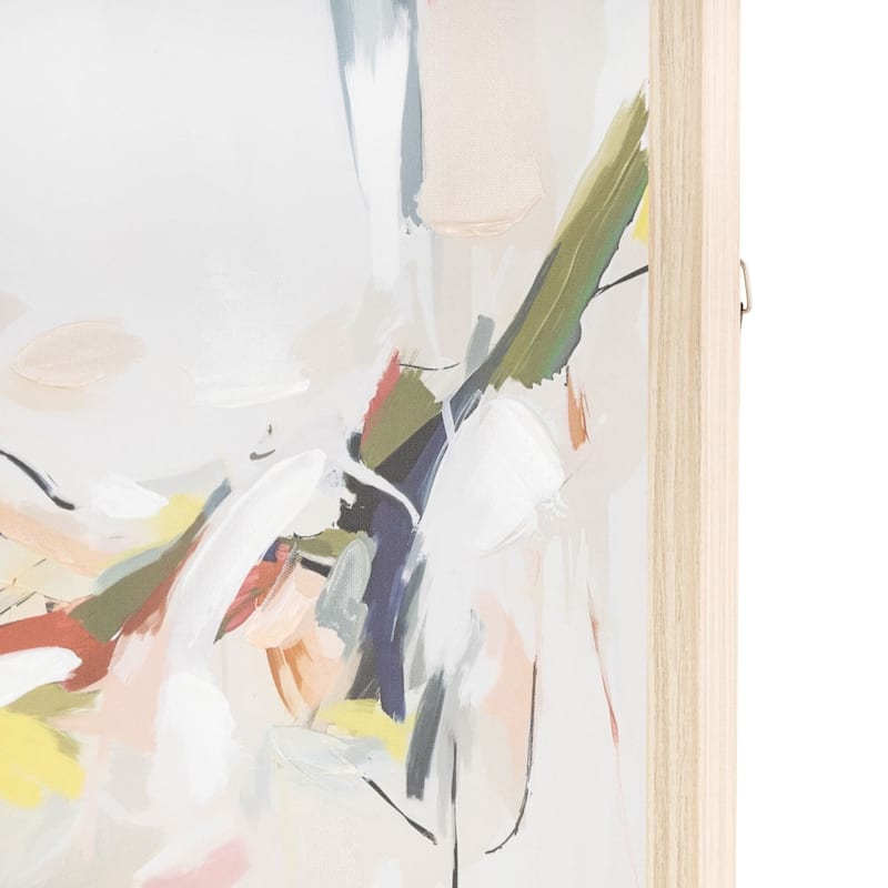 Canvas Abstract Framed Wall Art with Light Brown Frame - Multi Colored - Roche River Decor
