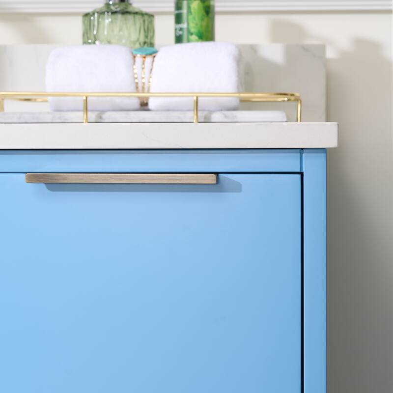 35''H Solid Wood Bath Vanity with Stain-resistant Carrera White Quartz Top and Sink