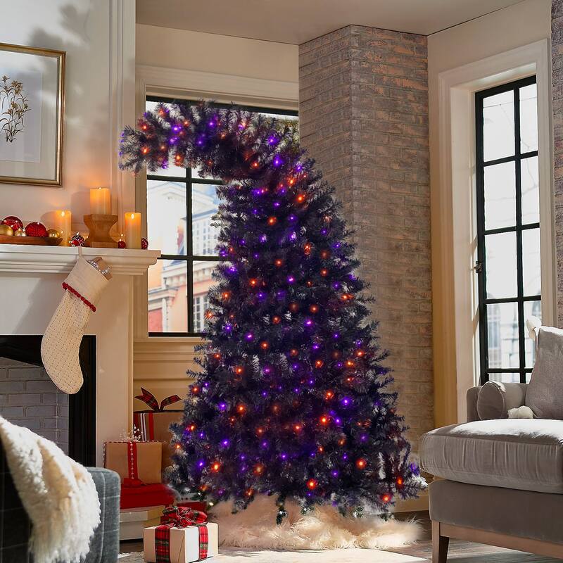6ft Artificial Fir Bent-Top Halloween Christmas Tree, 300 LED Lights, Bendable Grinch Style Holiday Decoration