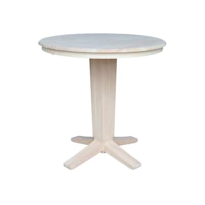 36 in. Round Top Pedestal Counter Height Dining Table with 12 in Leaf
