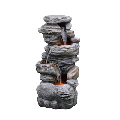 Teamson Home - 40" 3 Tier Rock Water Fountain, LED Light