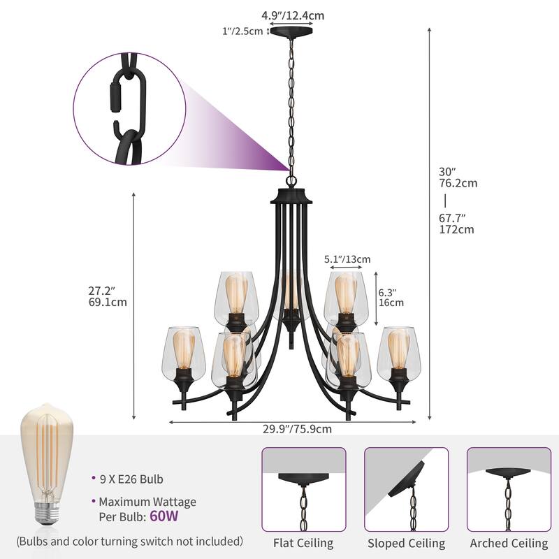 Moasis 9 Lights Hanging Adjustable Chandelier