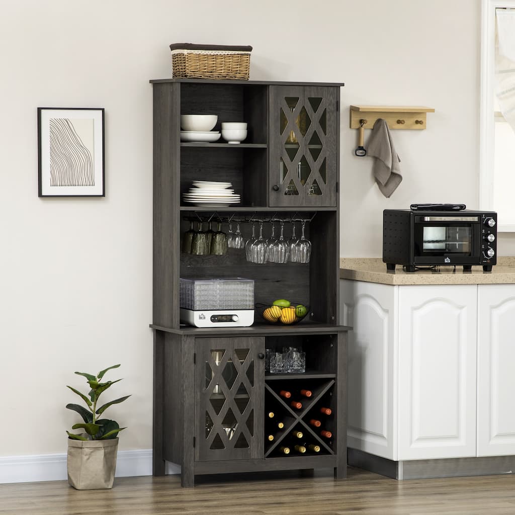 HOMCOM 72" Kitchen Pantry, Buffet with Hutch, Cupboard for Microwave, 2 Door Cabinets, Wine Glasses Rack and 12-Bottle Wine Rack