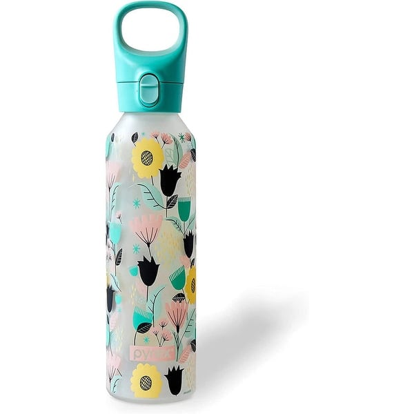 slide 2 of 2, Pyrex Color Changing Glass Water Bottle with Silicone Coating, 17.5 Ounces Florals Bold, 17.5 Ounces