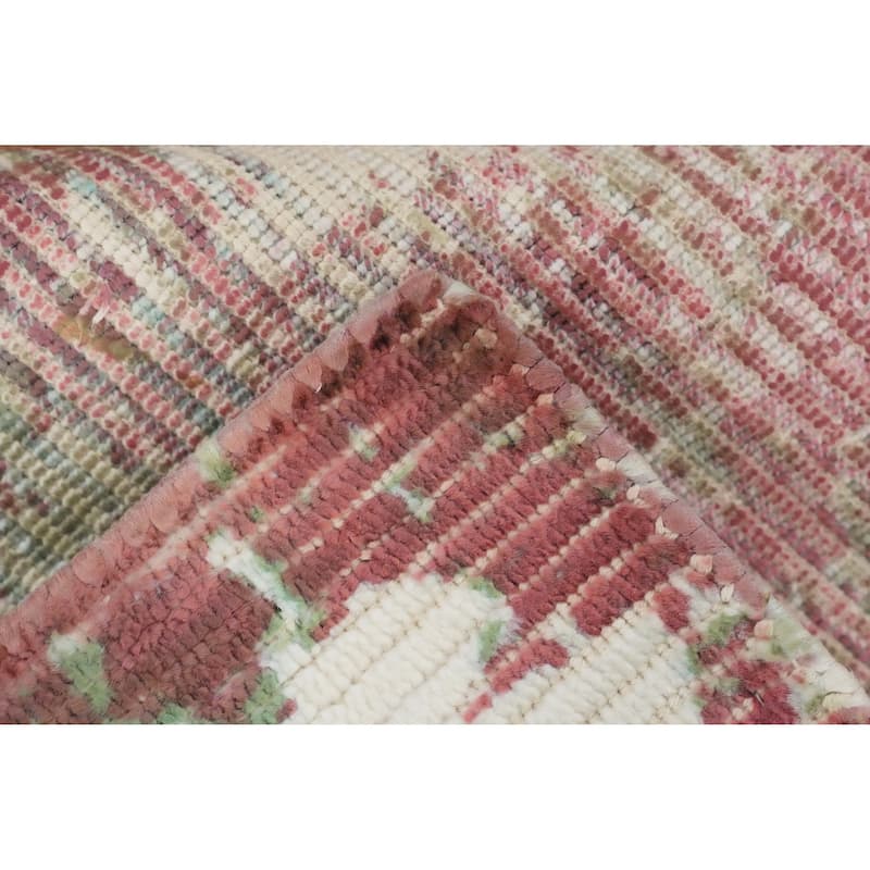 Hand Knotted Oriental Viscose Silk Carpet Modern All-Over Multi-Colored Abstract Area Rug - 3' 10'' X 2' 0''