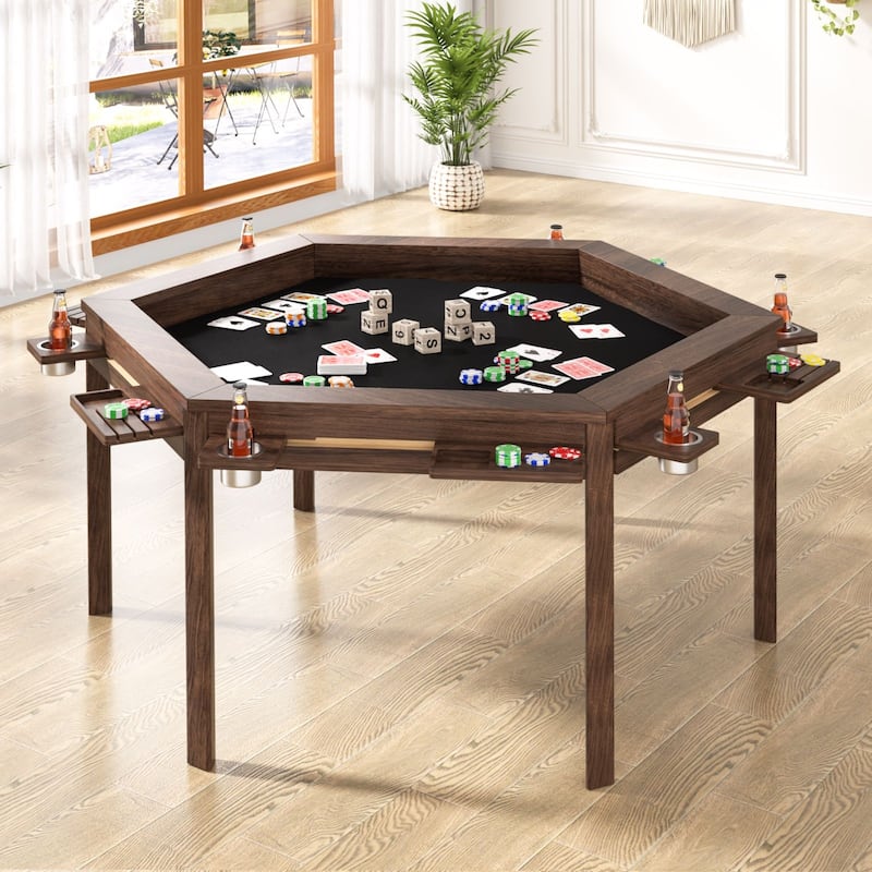 VEIKOUS Multifunctional Rubberwood Game Table, 4-in-1 Board Game Table with Removable Top for Dining, Card Games, Chess - Brown