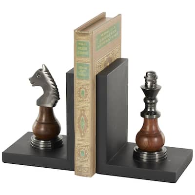 Aluminum Metal Chess Decorative Bookends with Aluminum Accents - Set of 2 Black - Roche River Decor