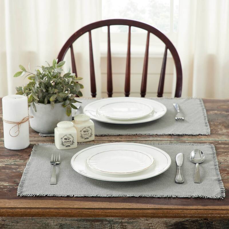 Burlap Blue Placemat Set of 6 Fringed - 13x19